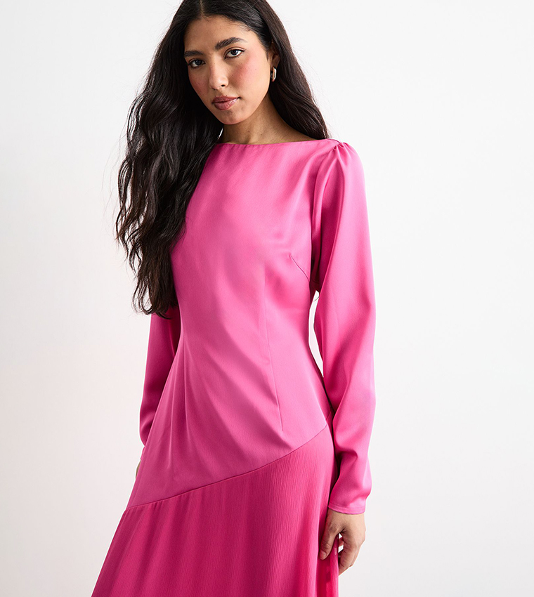 Slash Neck Asymmetric Seam Detail Maxi Dress