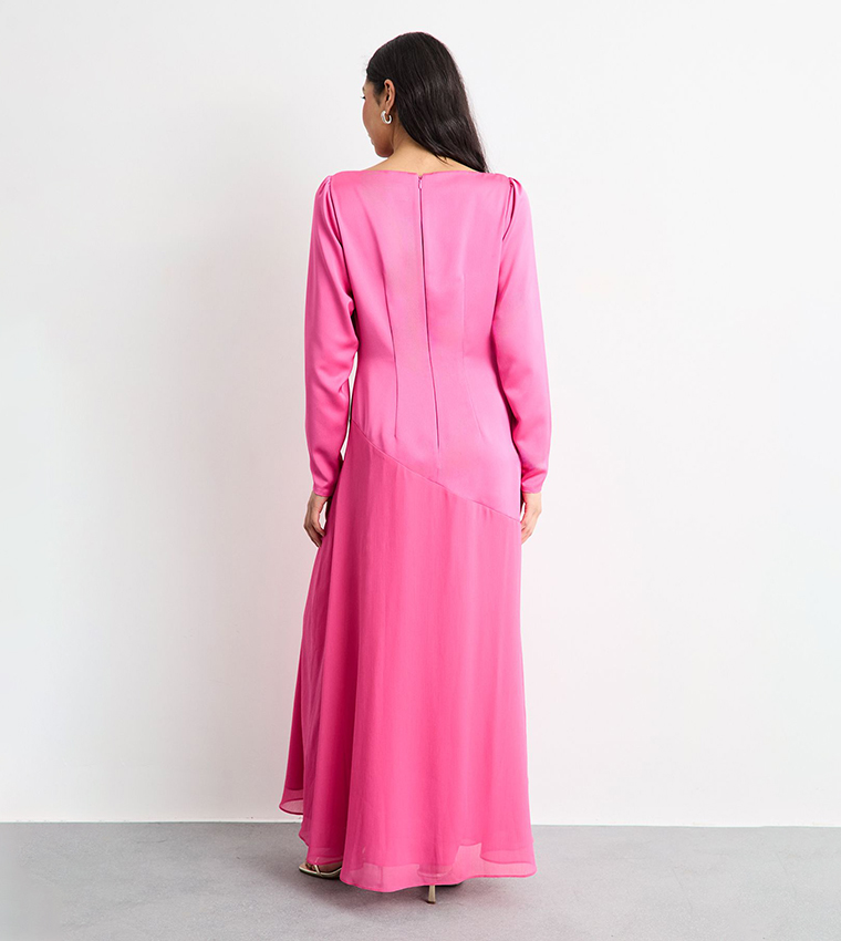 Slash Neck Asymmetric Seam Detail Maxi Dress