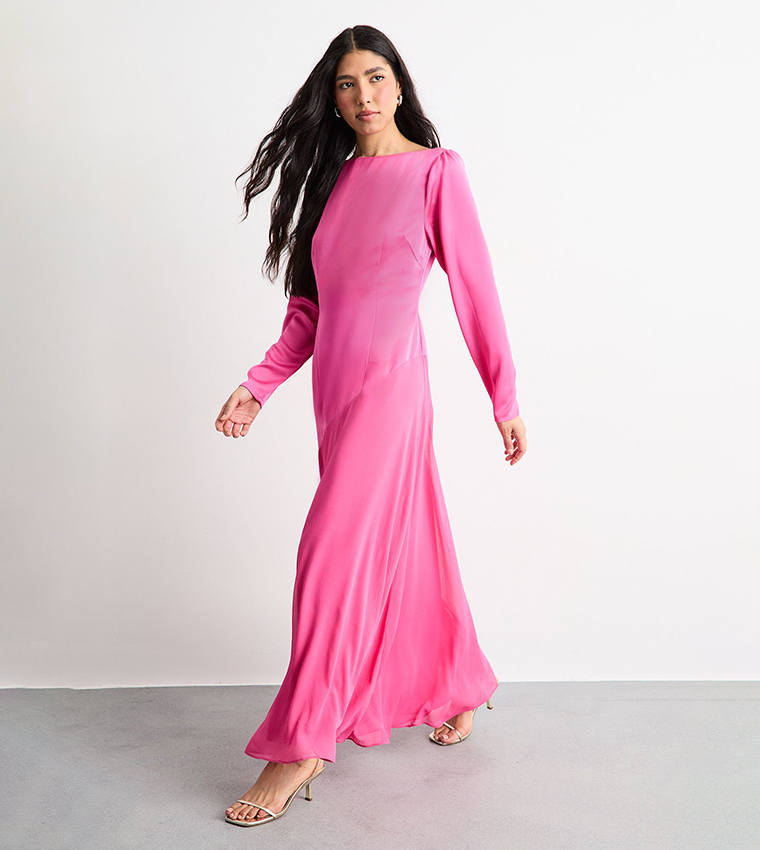 Slash Neck Asymmetric Seam Detail Maxi Dress