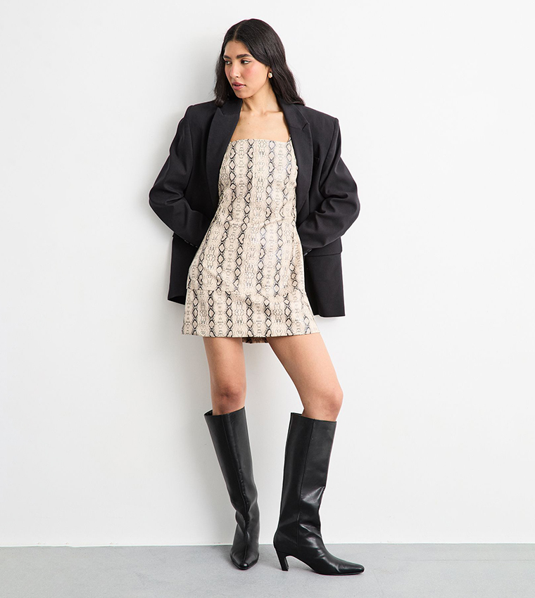 warehouse faux leather dress Ladies Dresses Warehouse Faux Leather Dress Black Faux Leather Side Panel  Mini Dress