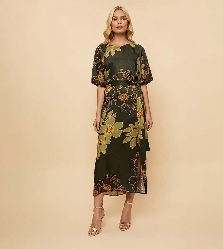 Buy Wallis Outlet Green Floral Satin Midi Dress In Green | 6thstreet Saudi  Arabia