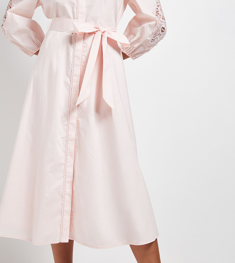 Petite Cutwork Detail Midi Shirt Dress