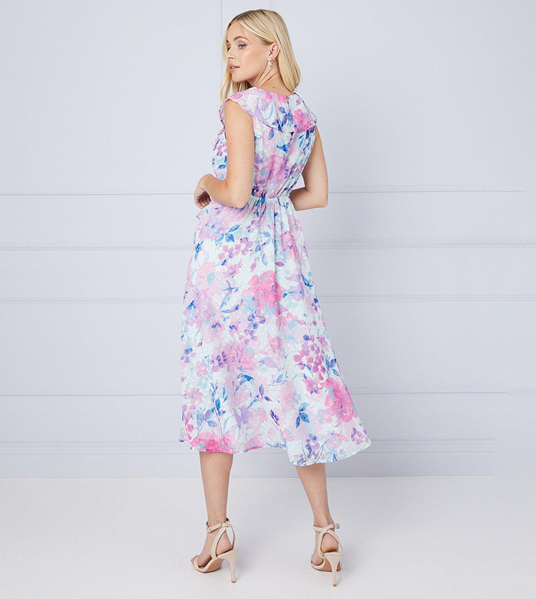 Petite Floral Print Dobby Ruffle Midi Dress