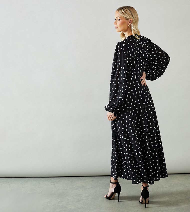 Petite Polka Dots Print Wrap Chiffon Midaxi Dress