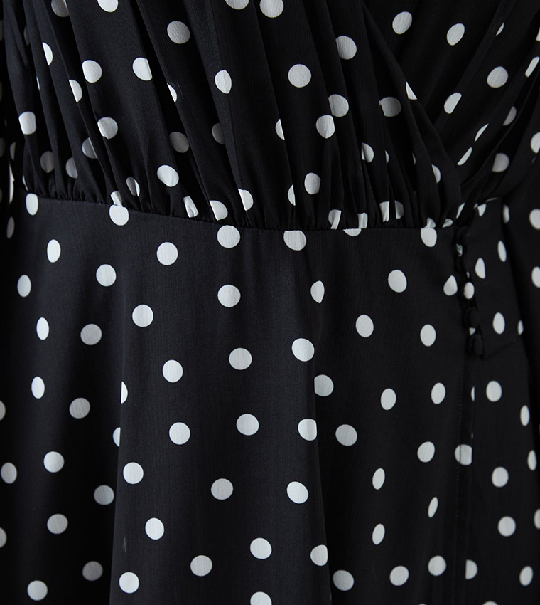 Petite Polka Dots Print Wrap Chiffon Midaxi Dress
