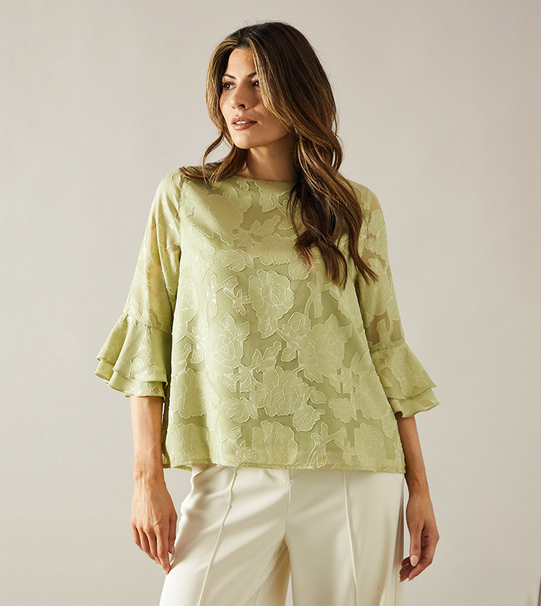 Jacquard Frill Sleeves Top