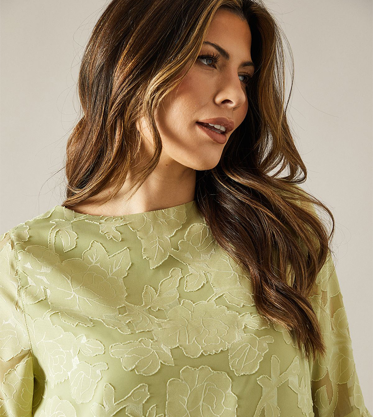 Jacquard Frill Sleeves Top