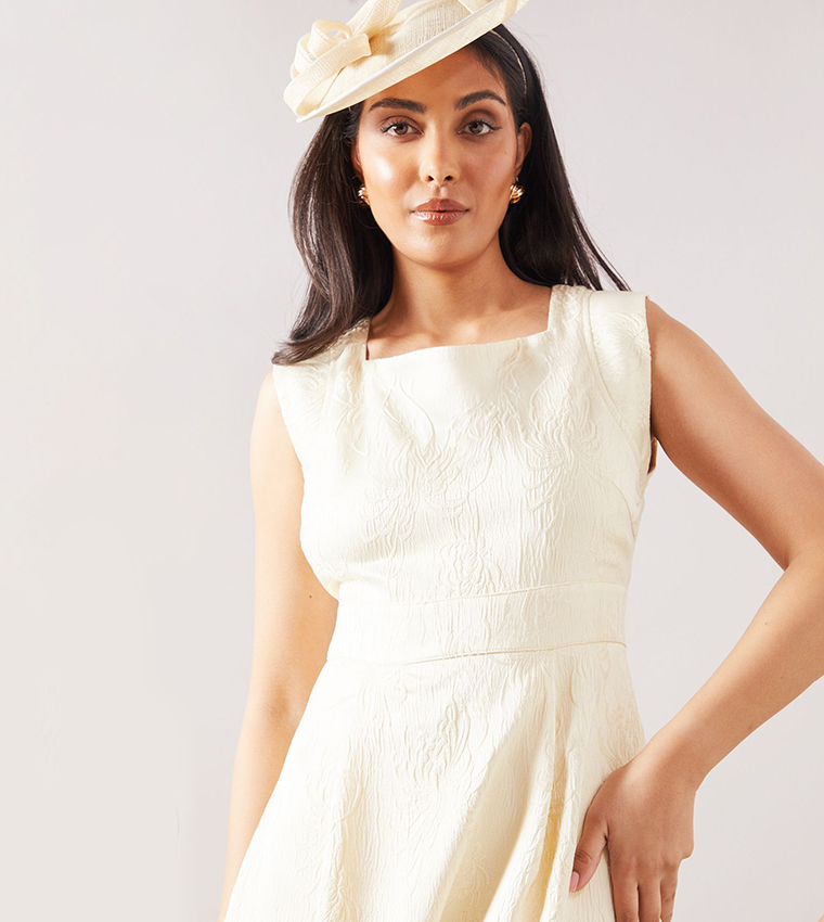Petite Floral Jacquard Satin Fit & Flare Midaxi Dress
