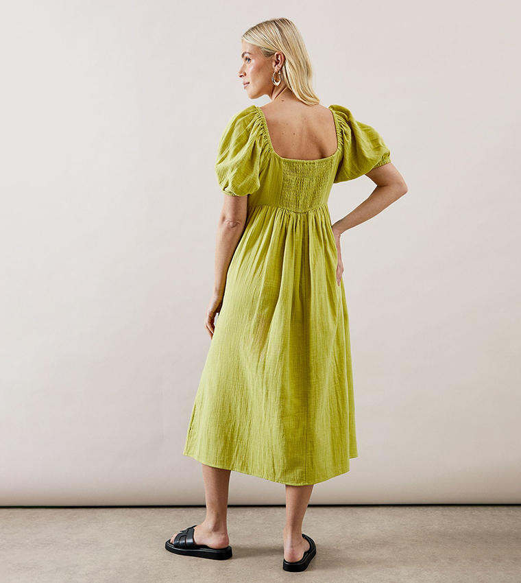 Petite Palm Embroidered Textured Midi Dress