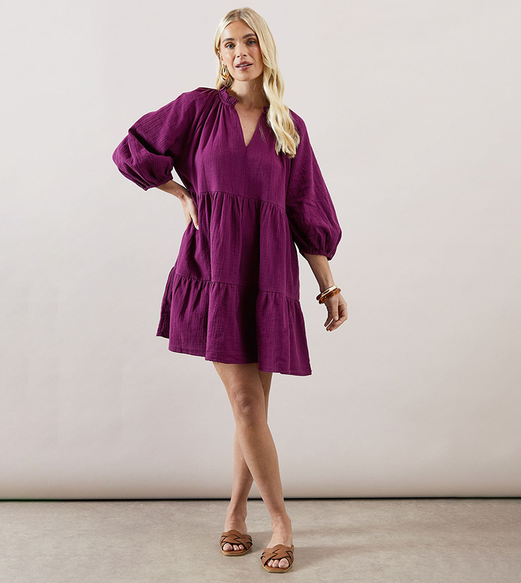 Buy Wallis Petite Textured Tiered Smock Dress In Purple | 6thstreet Saudi  Arabia
