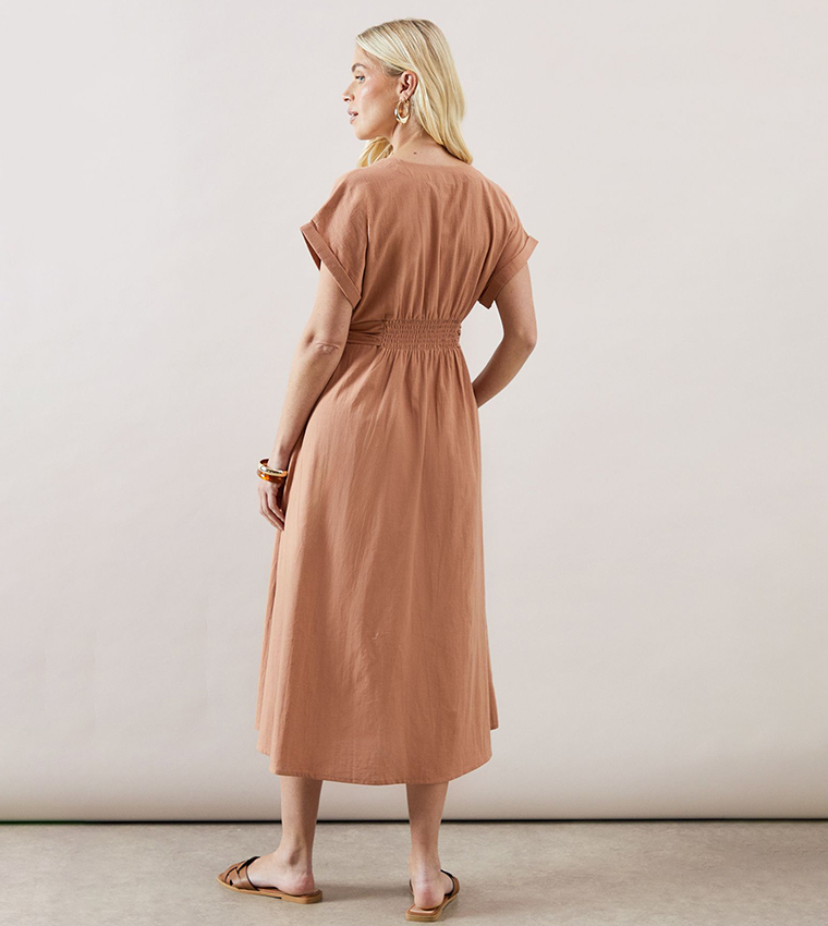 فستان ميدي لينن بأزرار للمقاسات الصغيرة 