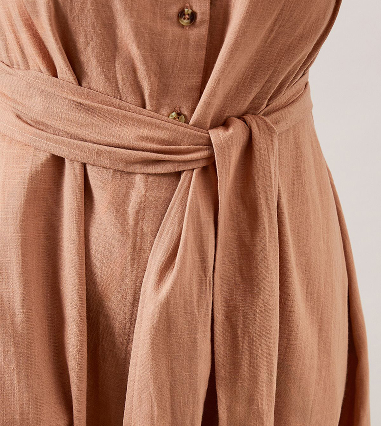 فستان ميدي لينن بأزرار للمقاسات الصغيرة 