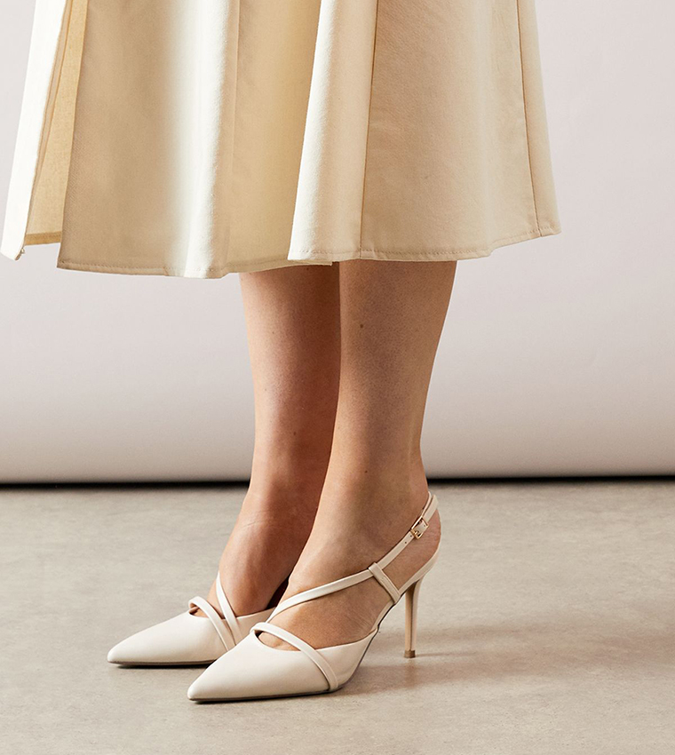 حذاء بكعب عالي جلد صناعي بحزام خلفي 