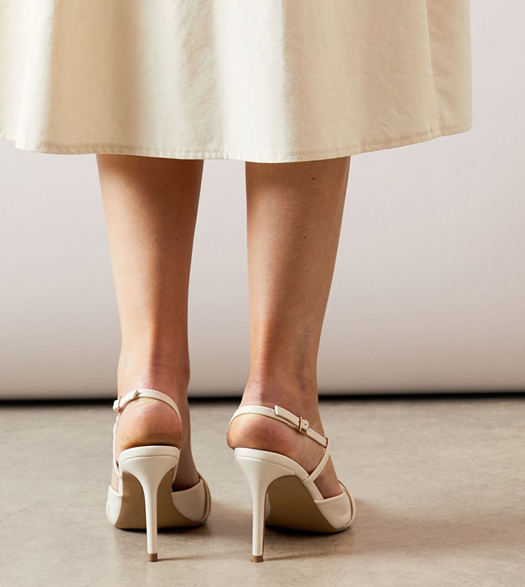 حذاء بكعب عالي جلد صناعي بحزام خلفي 