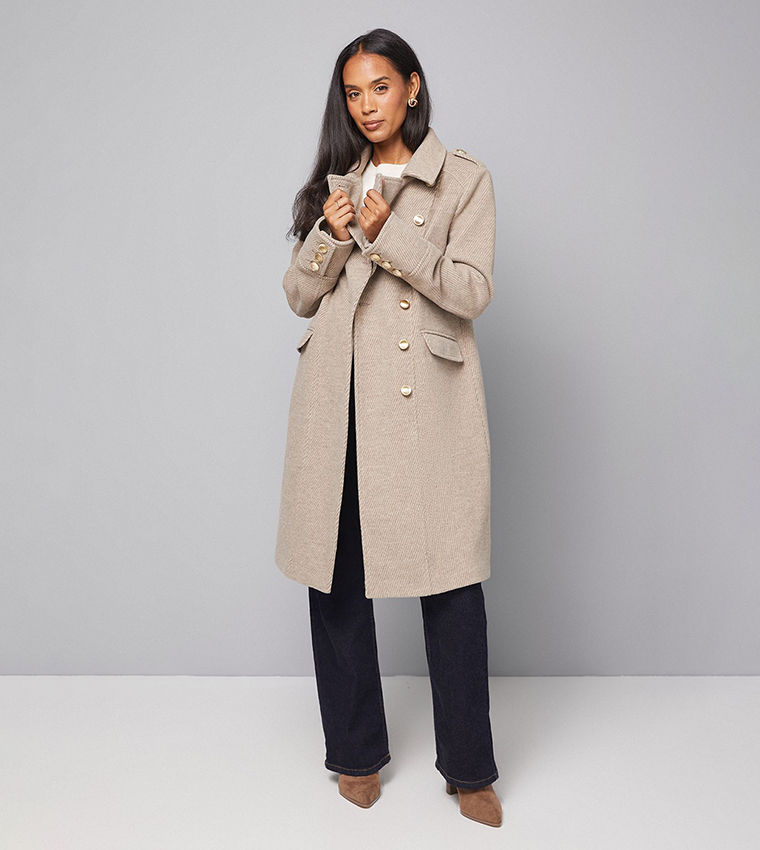 Solid Button Down Military Coat