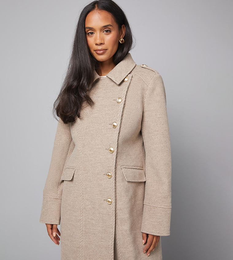 Solid Button Down Military Coat