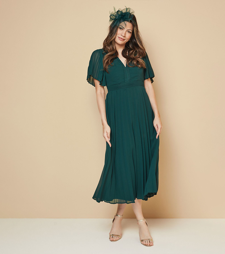 Buy Wallis Chiffon Pleated Short Sleeves Midi Dress In Green | 6thstreet  Saudi Arabia