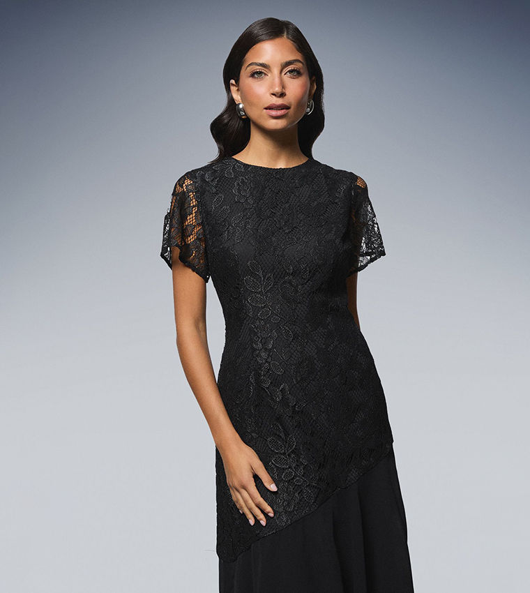 Sleeveless Lace Asymmetric Midi Dress