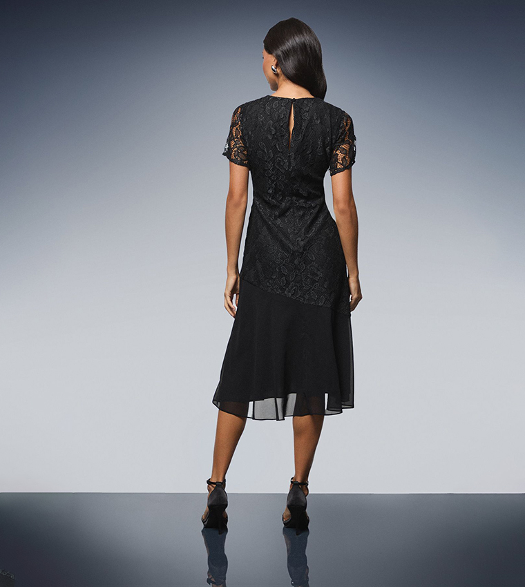 Sleeveless Lace Asymmetric Midi Dress