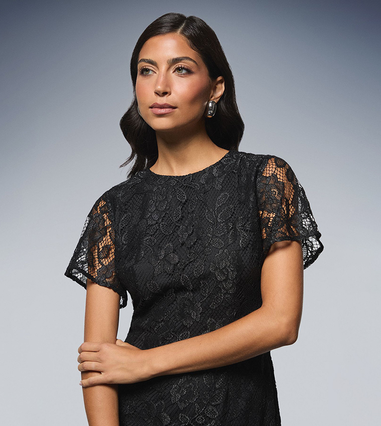 Sleeveless Lace Asymmetric Midi Dress
