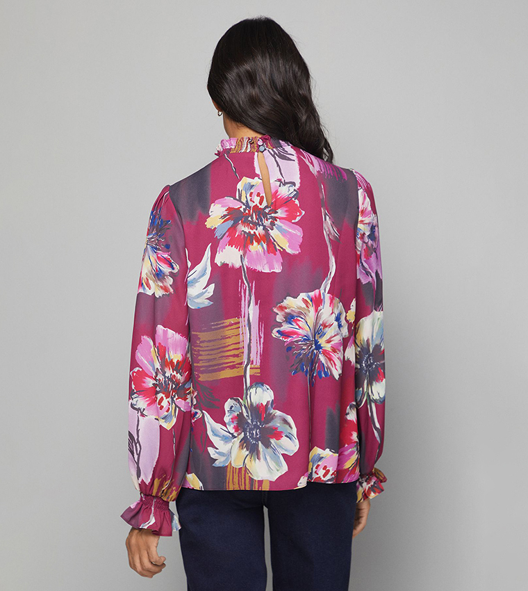 Abstract Printed Shirred Neck Top