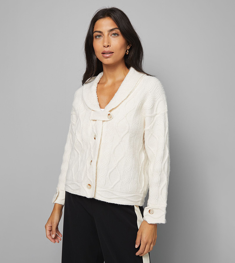 كارديغان محبوك بياقة شال 