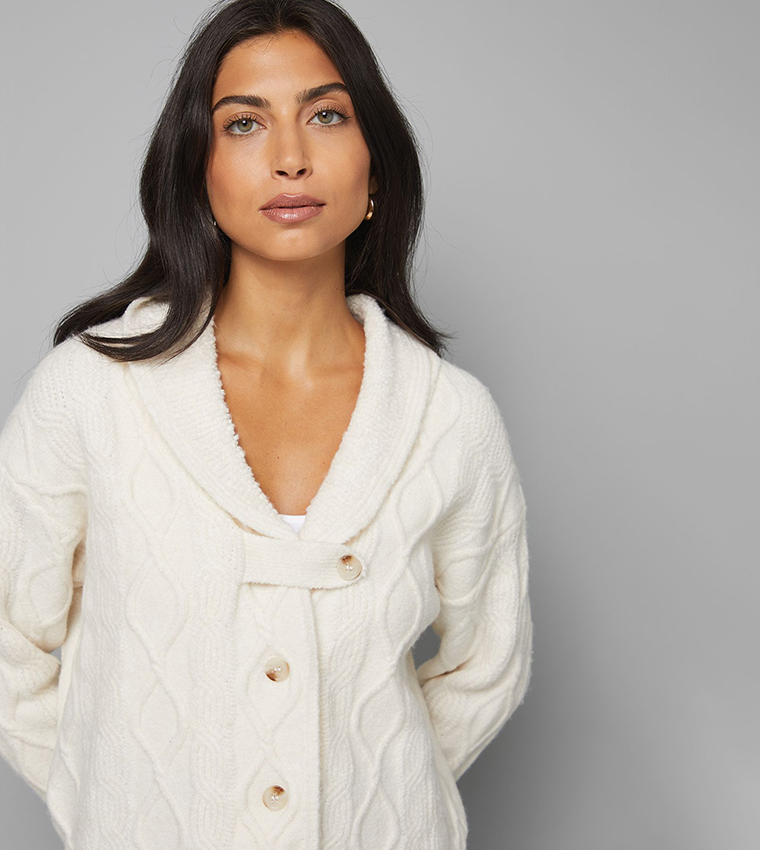 كارديغان محبوك بياقة شال 