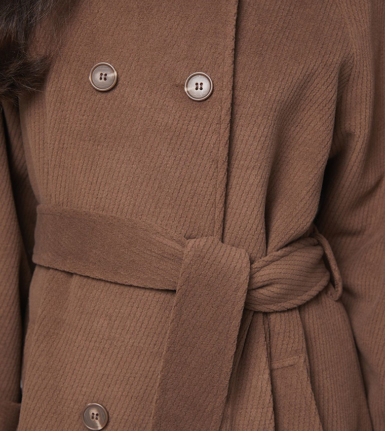 Solid Double Breasted Maxi Car Coat