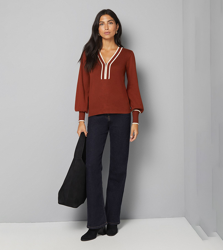 Zip Front Tipped Knitted Top