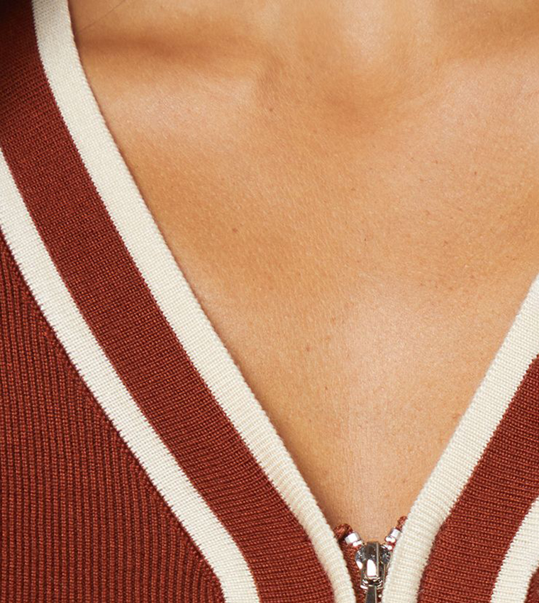 Zip Front Tipped Knitted Top