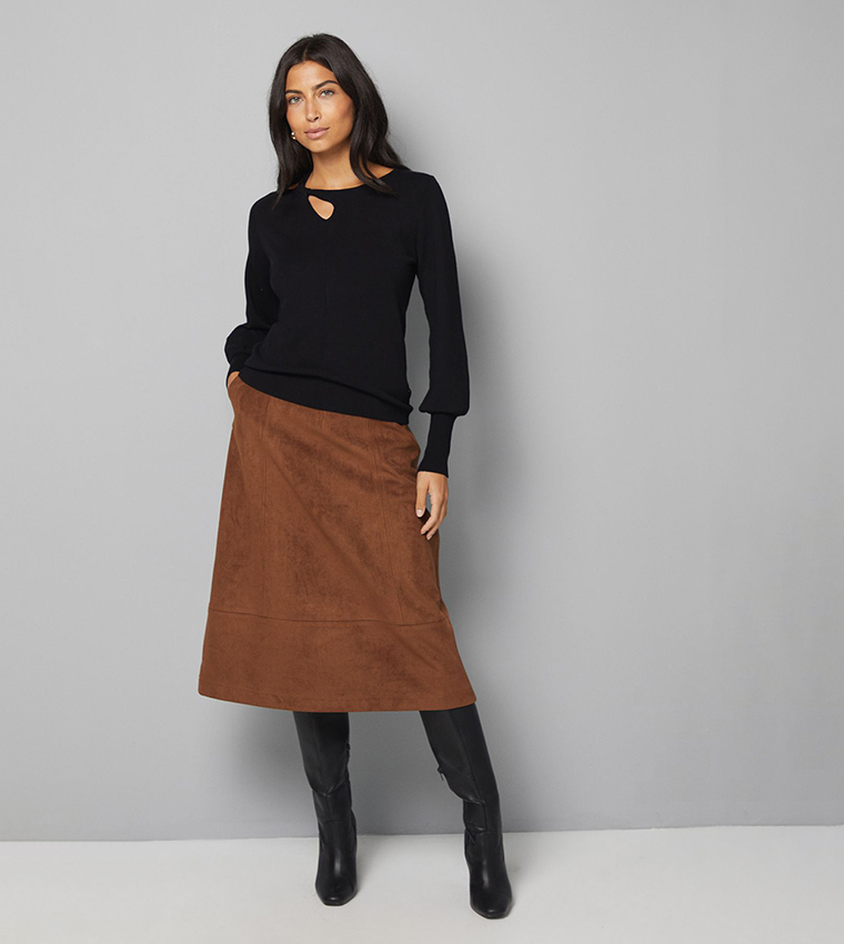 Keyhole Detail Crew Neck Knitted Sweater