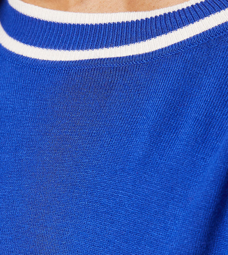 Back-Zip Crew Neck Knitted Sweater