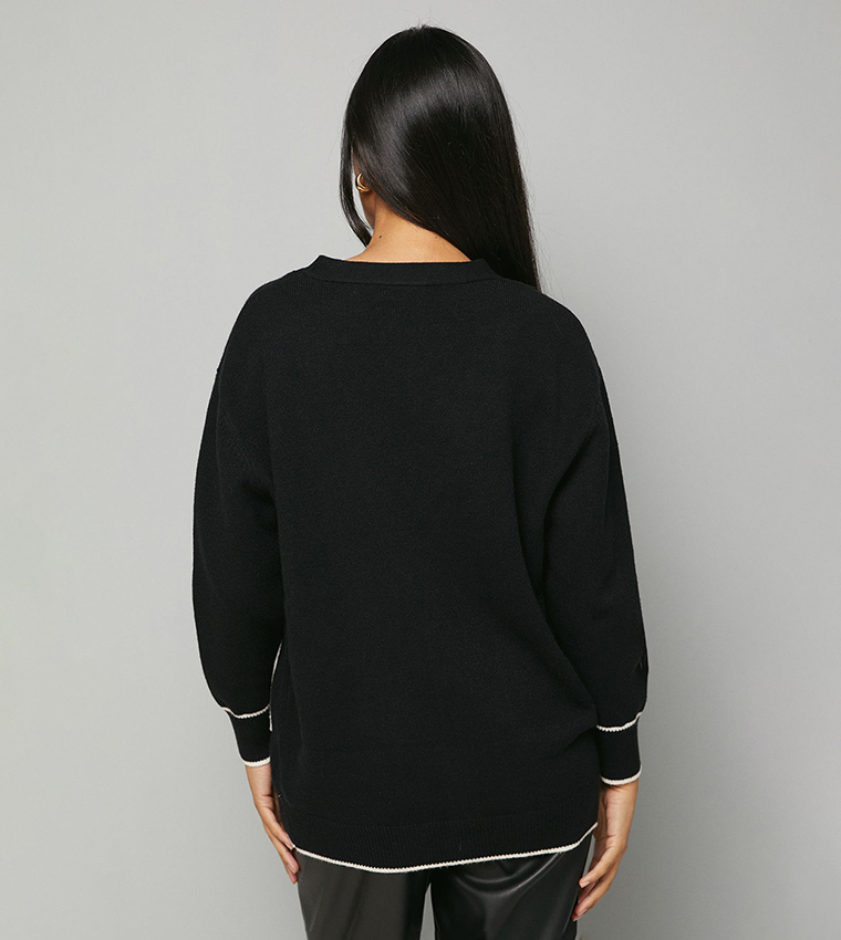 Petite Tipped Button Through Cardigan