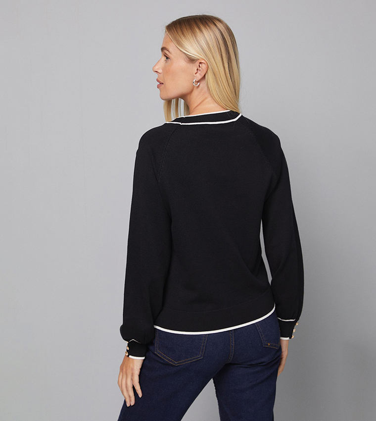 واليس   سترات بياقة دائرية - أسود Round Neck Sweaters