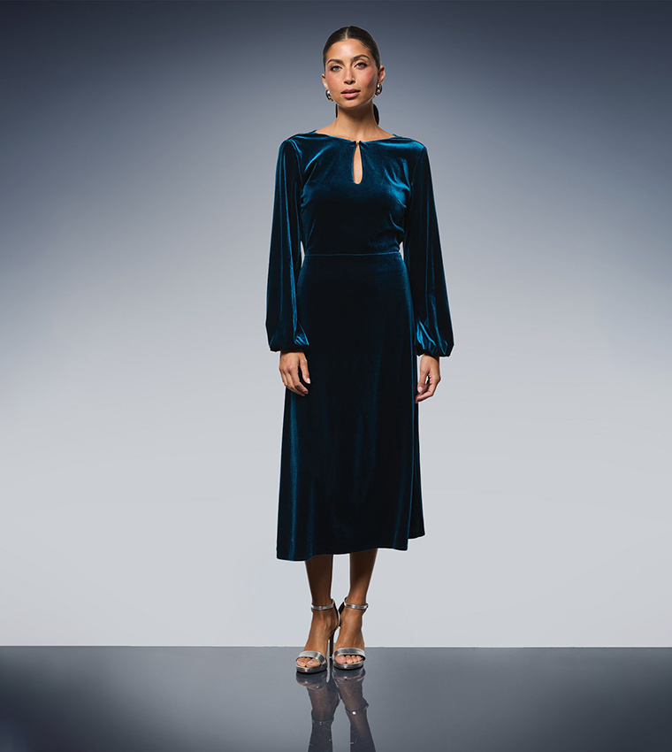 Solid Velvet Cowl Back Midi Dress