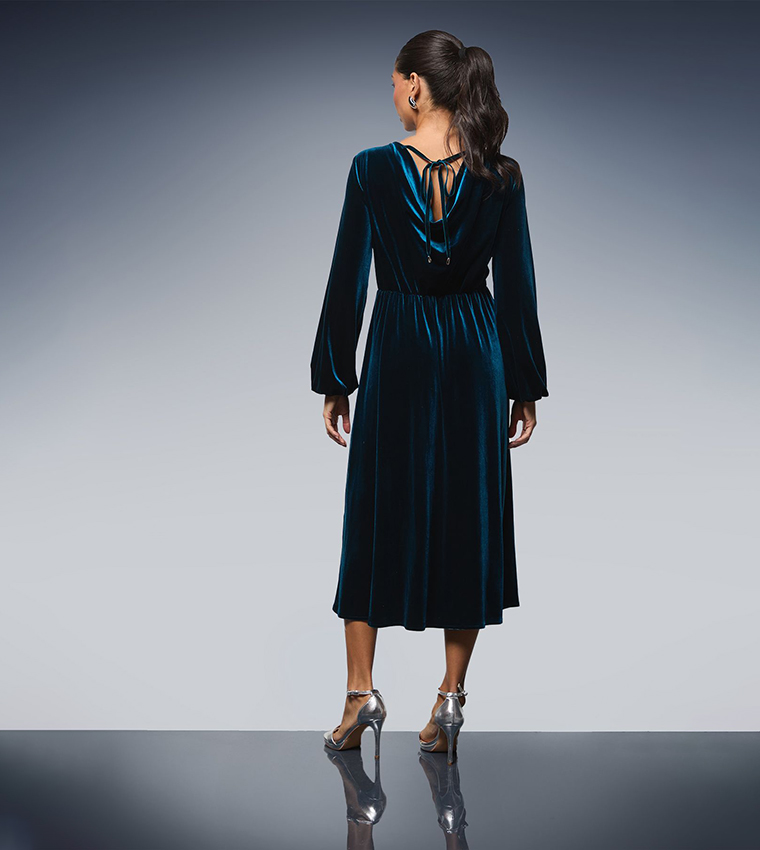 Solid Velvet Cowl Back Midi Dress