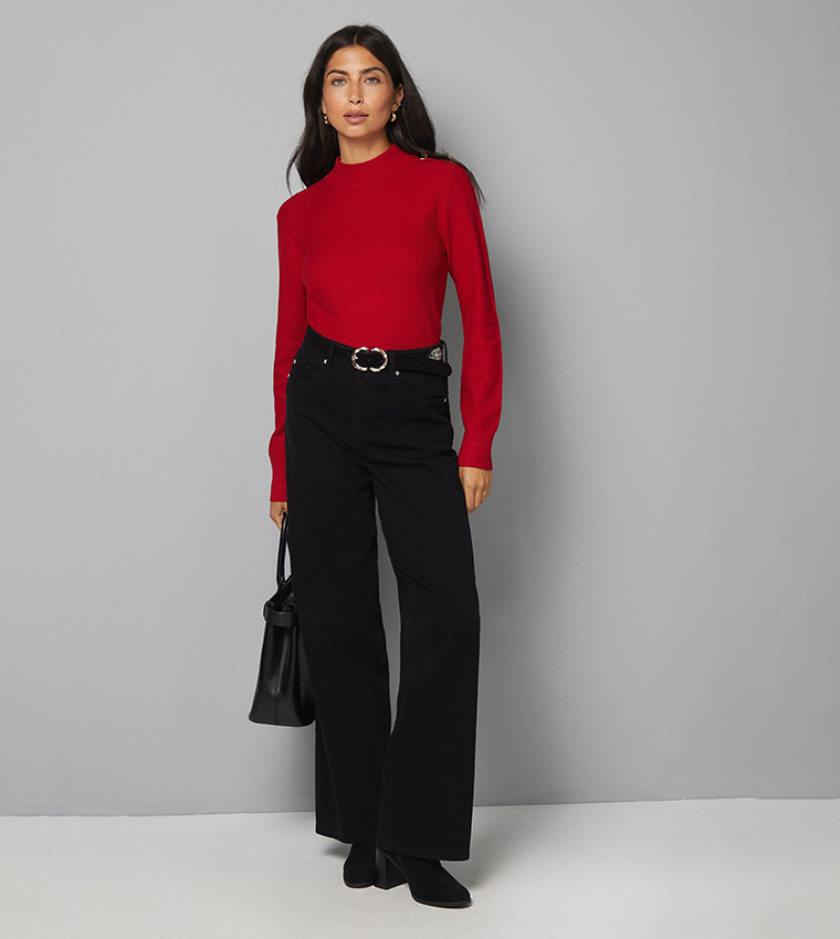 Zigzag Stitch High Neck Sweater