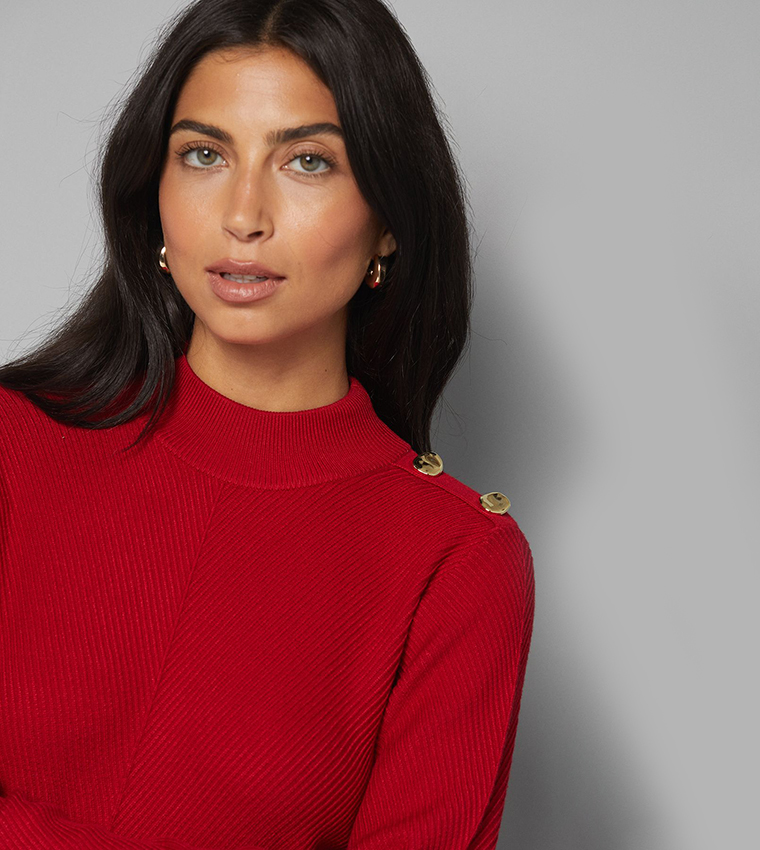 Zigzag Stitch High Neck Sweater