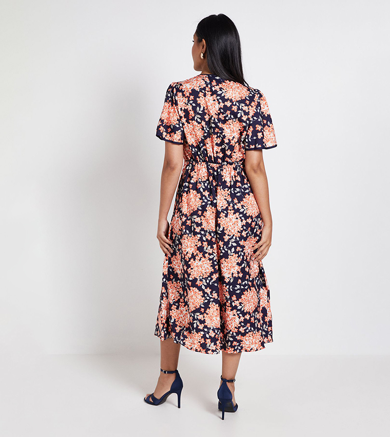 Petite Printed Flared Sleeves Midi Dress