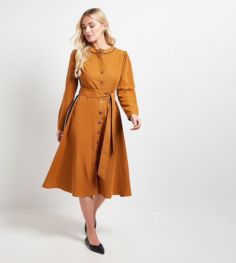 Petite Side Striped Tie Waist Midi Dress