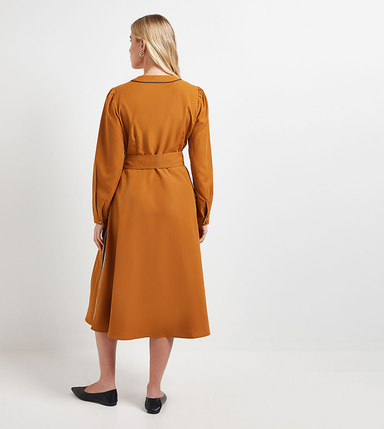 Petite Side Striped Tie Waist Midi Dress