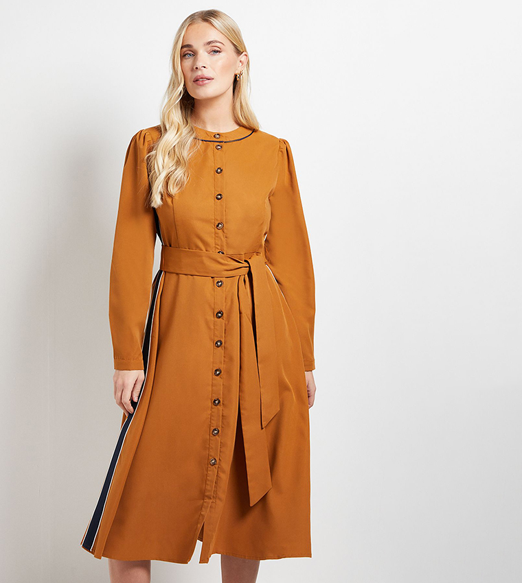 Petite Side Striped Tie Waist Midi Dress