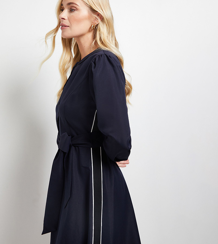 Petite Side Striped Tie Waist Midi Dress