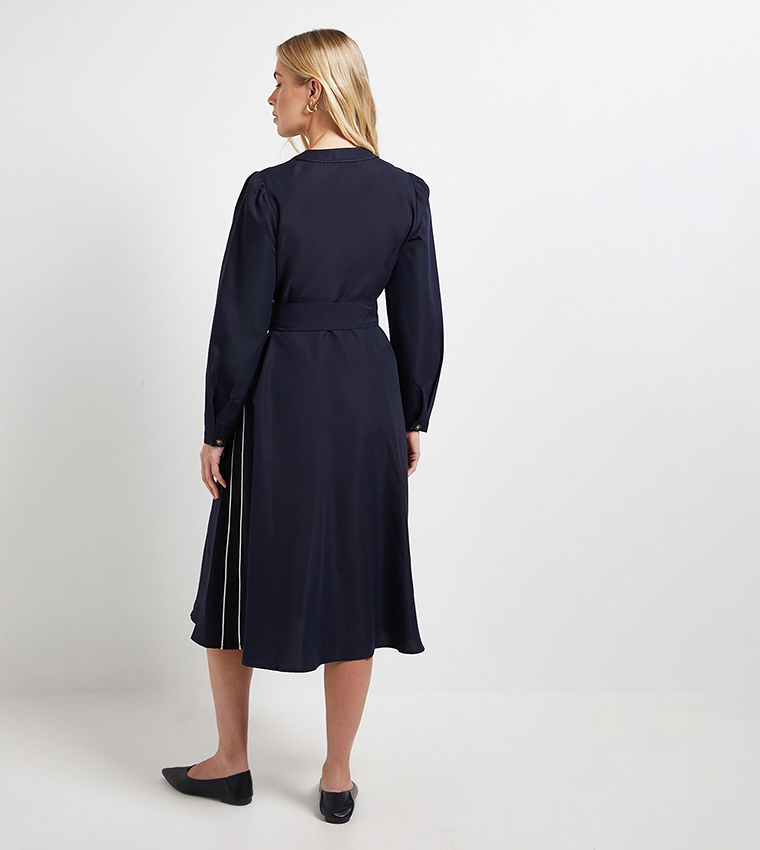 Petite Side Striped Tie Waist Midi Dress