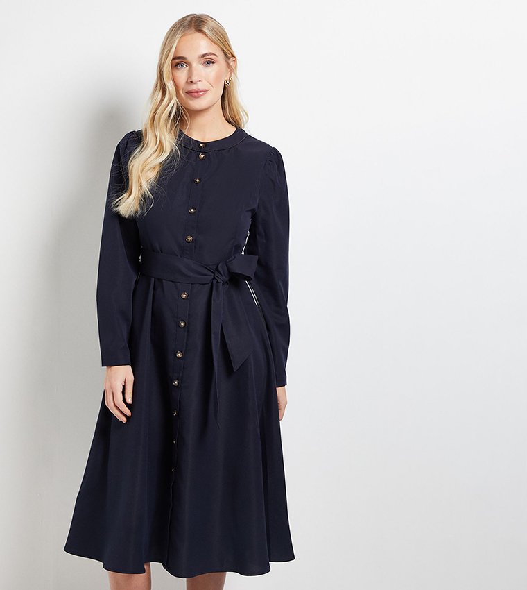 Petite Side Striped Tie Waist Midi Dress