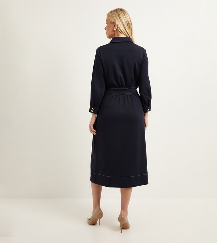 Petite Ponte Stitch Detail Midi Dress