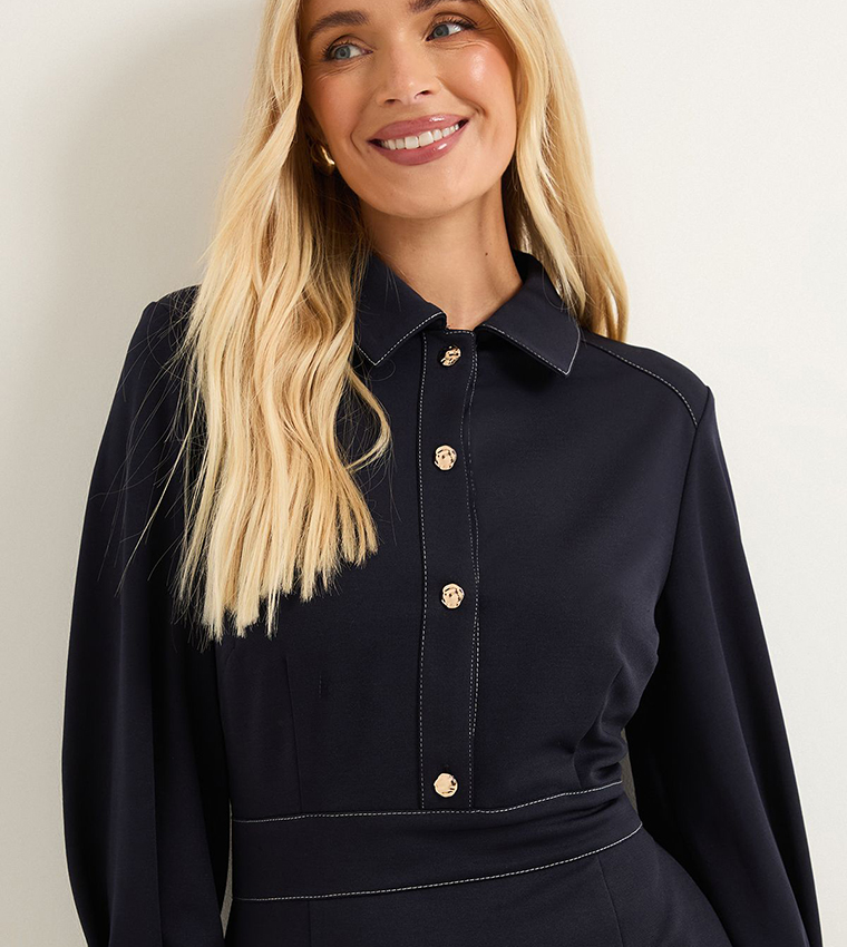 Petite Ponte Stitch Detail Midi Dress