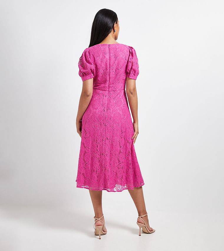 Petite Lace V-Neck Tea Midi Dress