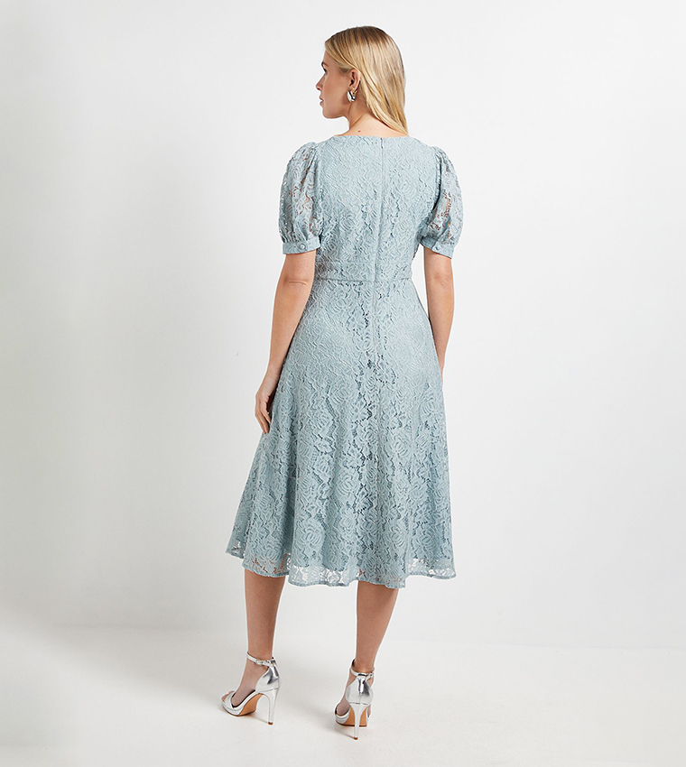 Petite Lace V-Neck Tea Midi Dress