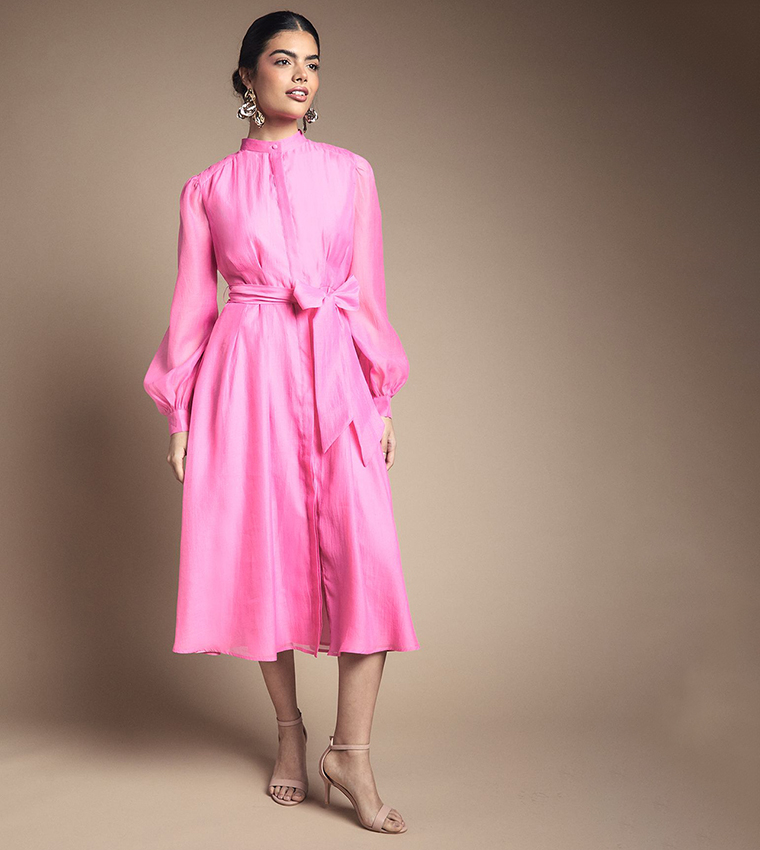 wallis pink dress Hot Pink Wallis Petite Lace Trim Detail Cape Midi Dress